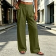 thumbnail image 2 of Linen Pants for Women Ihhxva Relaxed Fit Elastic Waist Solid Color Fashion Adjustable with Pockets Beach Work Outdoor Trousers S-2XL, 2 of 9