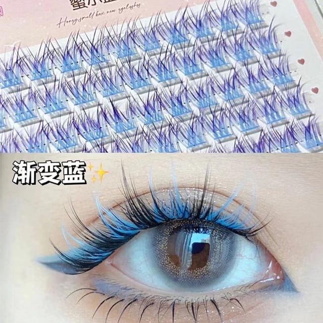 Nvzi Pestañas postizas de colores, pestañas de visón, racimos de pestañas de colores esponjosos, tiras de extensiones de salón rizadas, 1 caja (azul MXH063-01)