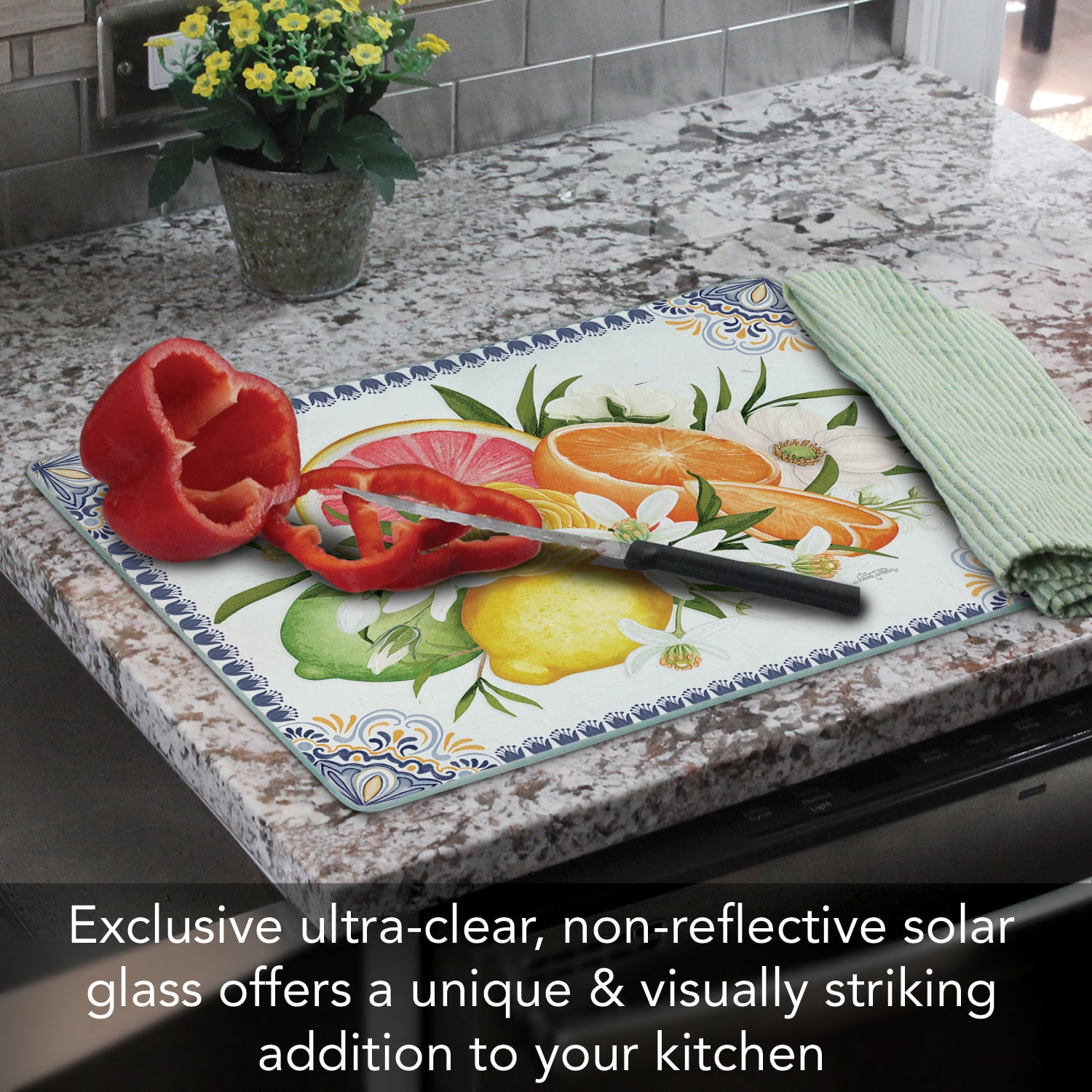 CounterArt Citrus Tempered Glass Cutting Board 15" by 12"