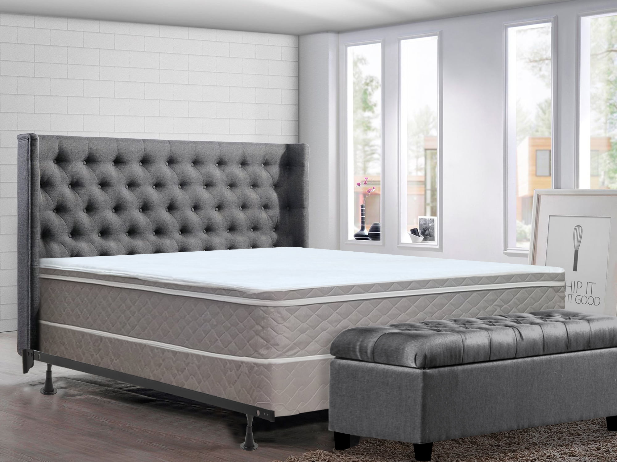Euro Top Pillowtop Innerspring Mattress, Blackstone Grand Tufted Platform Bed With 10 King Mattress
