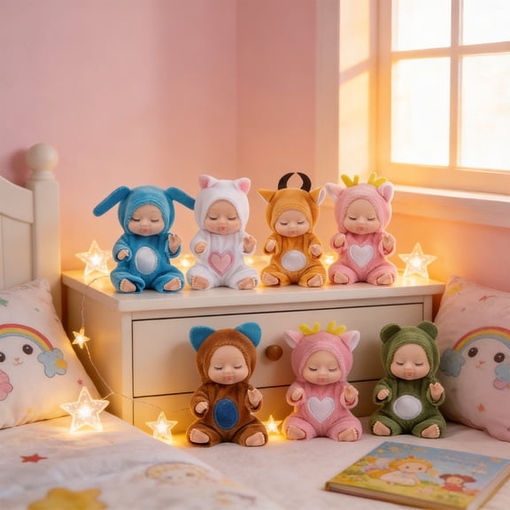 Mini Sleeping Doll Set, 6 Pack 3 Inch Cute Vinyl Dolls with Clothes, Realistic Sleep Face Collectible Figures for Decoration, Display, Gift