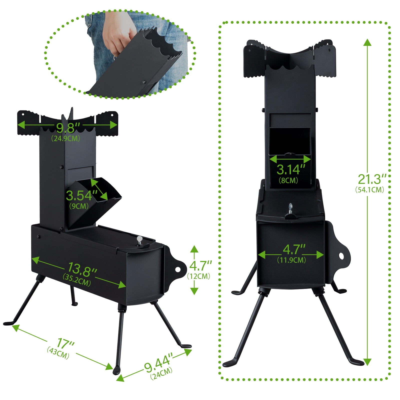 Camping Rocket Stove - Portable Wood Burning Stove, 45° Fuel Chamber, for Outdoor Cooking/Hunting/Fishing