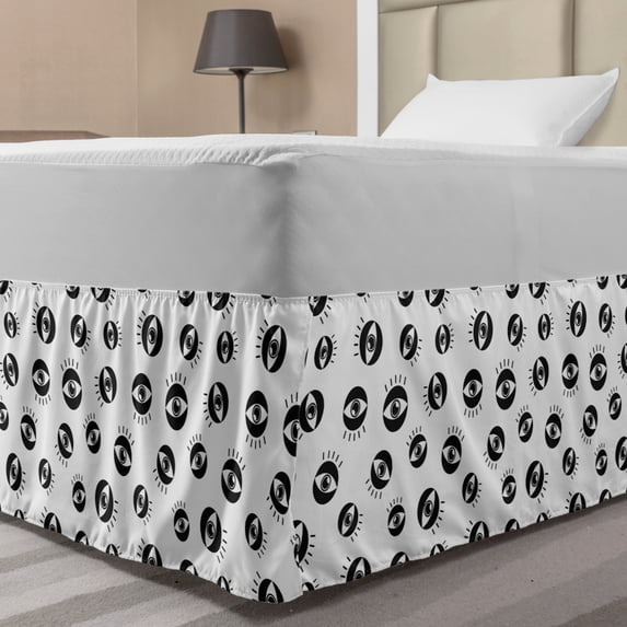 Modern Bed Skirt, Print of Eye Drawings Symbolizing Vision Spectrum Hipster Urban Lifestyle, Elastic Bedskirt Dust Ruffle Wrap Around for Bedding Decor, 4 Sizes, Charcoal Grey White, by Ambesonne