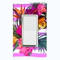 thumbnail image 1 of Metal Light Switch Plate Cover Hibiscus Flower Wreath Butterfly Pink Stripes FLW034, 1 of 13