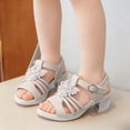 thumbnail image 2 of Zshosam Girls Heels Girls Heel Sandals Girl Dress Shoes Open Toe Ankle Strap High Heels Pump Sandals Party for Little Big Kid Size 1.5,(Beige Big Kids 1.5), 2 of 9