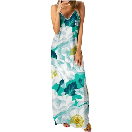 

LWZWM Women Summer Dresses 50s Dress Summer Beach Sleeveless Suspenders Print Dress Bohemian Dress T-sirt Dress Princess Dress Nightgown Dress Loose Dress Goddess Dress