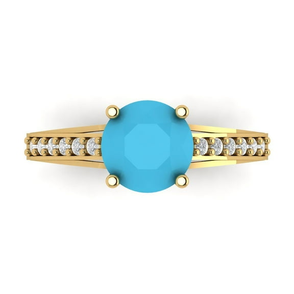 Solitaire with Accents Engagement Ring for Women - 2.21ct Simulated Turquoise in 14K Yellow Gold Promise Ring