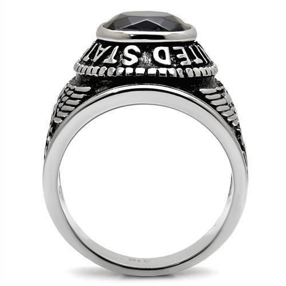 US Navy Ring for Men and Women Unisex Stainless Steel Military Patriotic Ring in Silver with Blue Stone