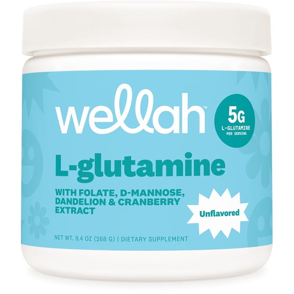 Wellah L-Glutamine Unflavored Powder (50 Servings) - 5g L-Glutamine Per Serving, Sweetened with Stevia
