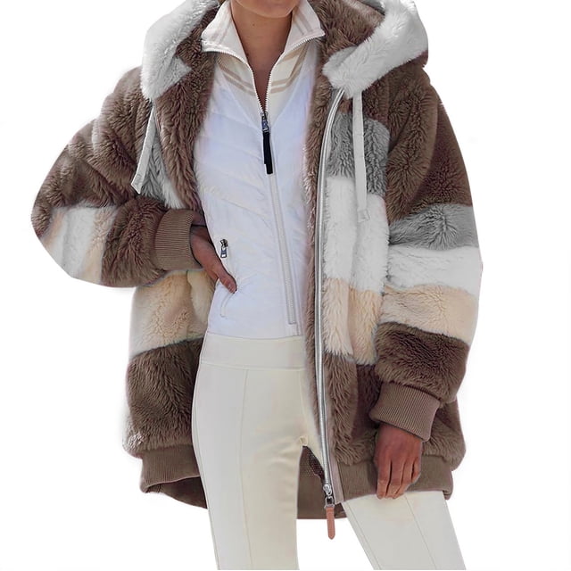 Women Solid Color Coat Fluffy Jacket Warm Winter Overcoat Button Down Overcoat Long Sleeve Cardigan Windproof Outer Coat