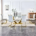 thumbnail image 3 of SUDICA 63" Rectangular Glass Dining Table Set, Gold Metal Base with 6 Light Gray PU Leather Chairs, 7-Piece for Dining Room Kitchen, 3 of 9