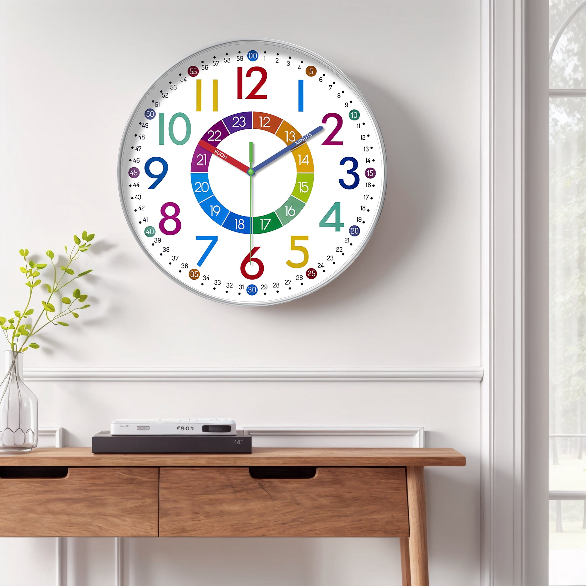 Unique Bargains Silent Wall Clock Non Ticking Battery-Powered White Pattern 3