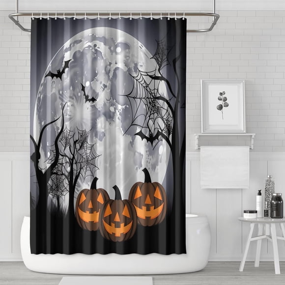 Shower Curtain for Bathroom Evil Pumpkin Bat Scary Night Full Moon Black Dead Tree Shower Curtains Waterproof Simple Bathroom Curtains Hooks Included,72x72Inch