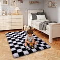 thumbnail image 2 of ZENELESS Checkered Fluffy Area Rugs for Living Room,4x6 Black and White Soft Plush Carpet for Bedroom Bedside Kids Teen Dorm Nursery Home Decor, 2 of 7