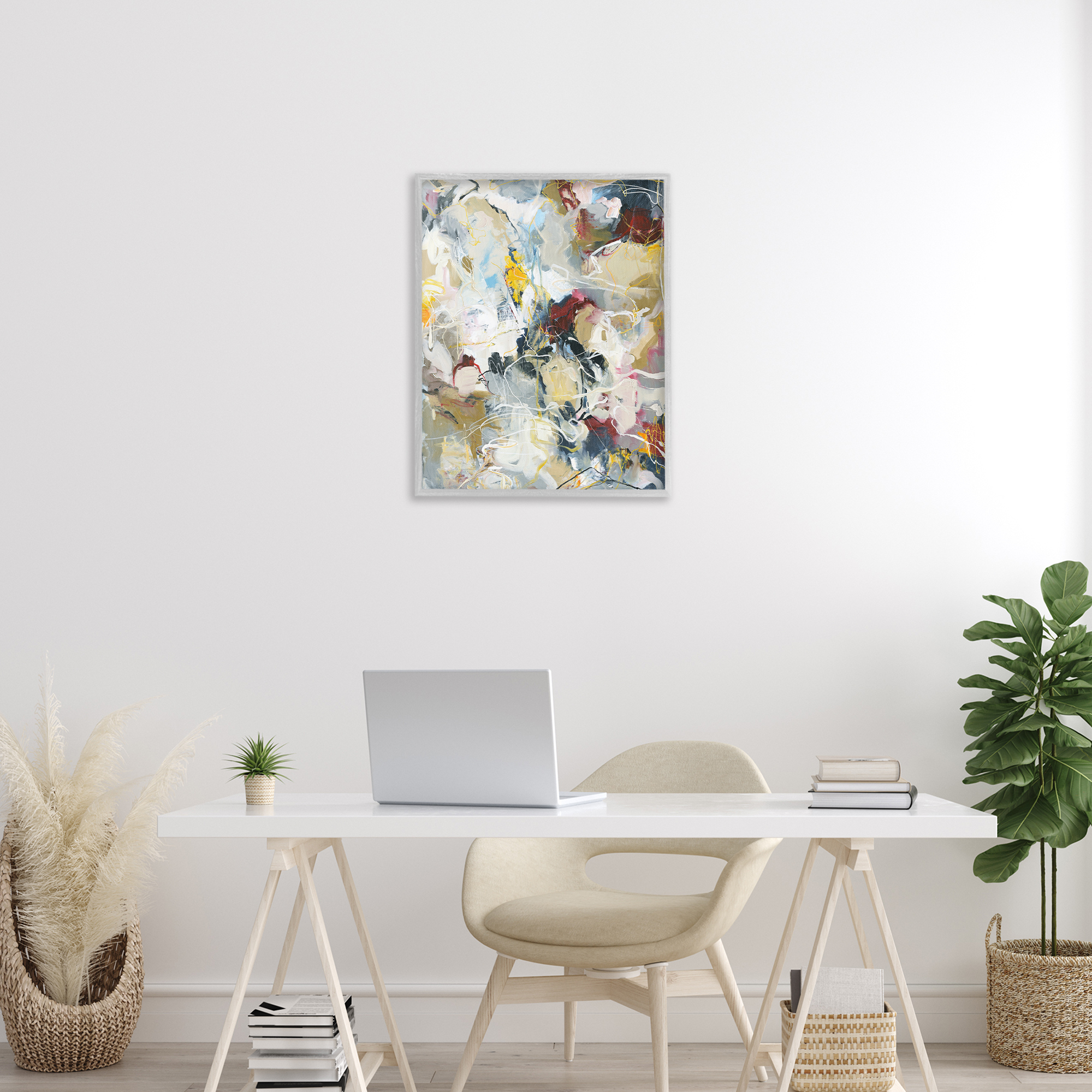 Energetic Frequency Abstract Gray Framed Giclee Art, design by Design Fabrikken