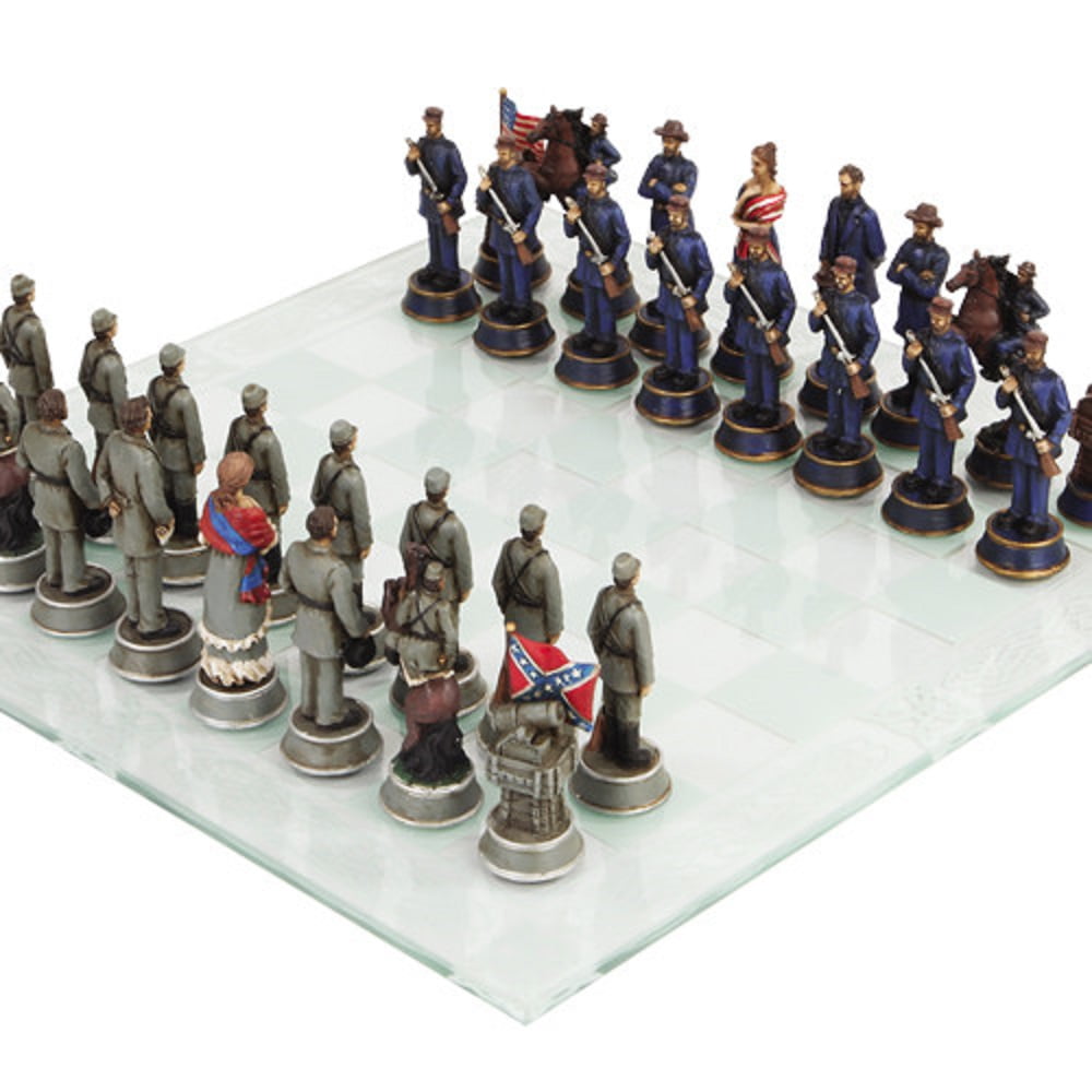 Civil War Solider Themed Chess Set with Glass Board, Multicolor