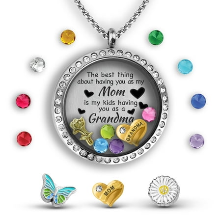 Grandma Gifts For Mothers Day For Mom From Daughter | Mother Daughter Necklace Floating Locket Necklace Grandma Jewelry Gift For Mom From Daughter - Best Gifts For Grandma Mom Necklaces For (Best Gift For Mother In Law On Her Birthday)