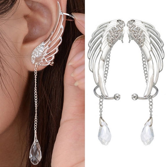 SmartBy 1 Pair Women Drop Earrings Smooth Faux Crystal Solid Color Wing Shape Long Tassel Wedding Earrings Female Jewelry