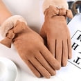 thumbnail image 2 of Guantes de invierno para mujer con dedos para pantalla táctil, cálidos, de gamuza, para enviar mensajes de texto, térmicos, resistentes al viento, color caqui y negro, 2 of 5