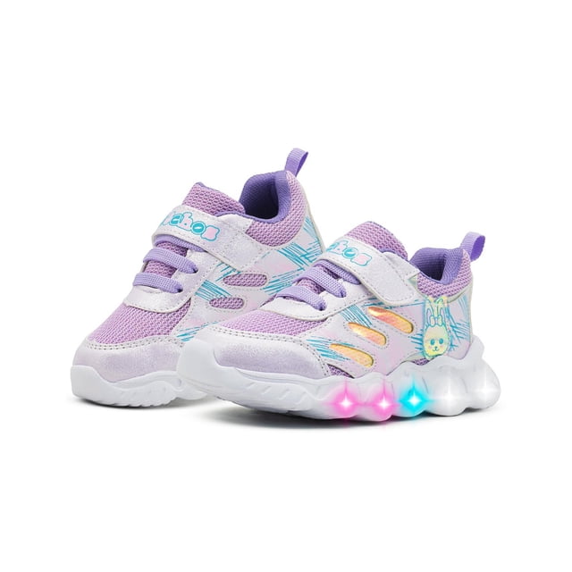 Tenis Para Niña Casual Con Luces Glitter Conejito Tornasol lila 18
