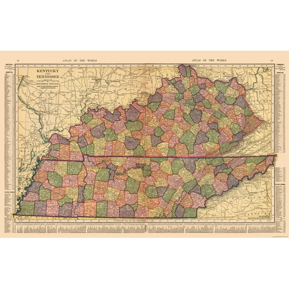 Historic State Map - Kentucky Tennessee - Hammond 1910 -35.51 x 23 - Vintage Wall Art