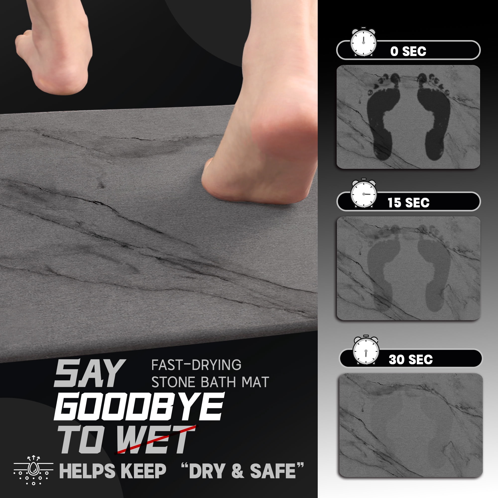 Stone Bath Mat Diatomaceous Earth Shower Mats Super Absorbent Diatomite Stone Bath Mats for Bathroom Quick Drying(23.6''×15.4" Gray Marble)