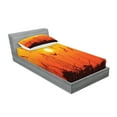 thumbnail image 2 of Ambesonne Nature Fitted Sheet & Pillow Sham Set, Flying Birds at Dusk, Twinxl, Yellow Red, 2 of 2