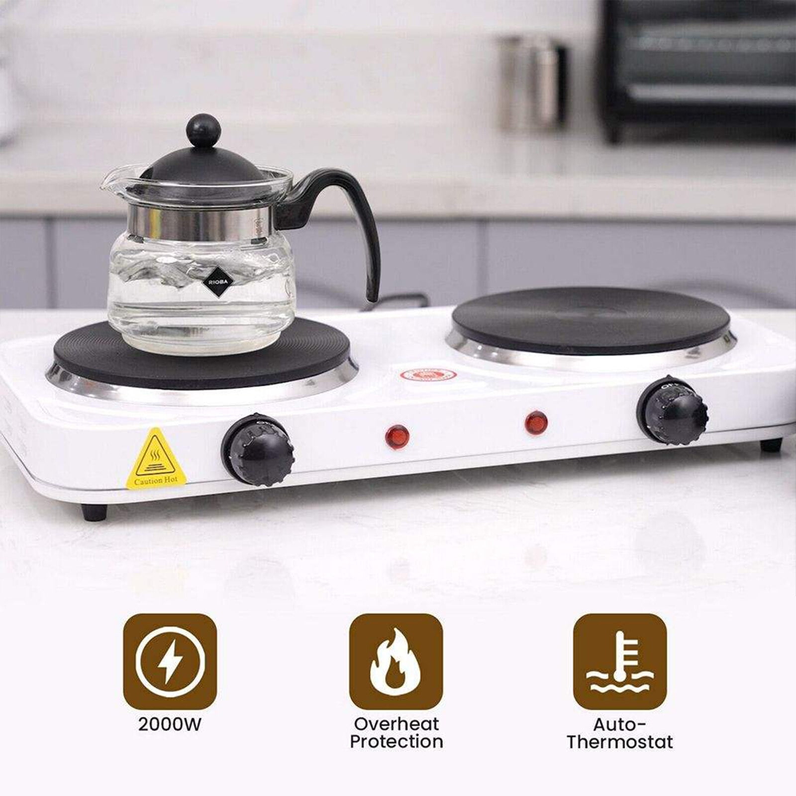 LASIEYO 2000W Portable Electric Double Burner, Dual Flat Electric Stove Burner Hot Plate for Cooking Kitchen Dorm Camping, White