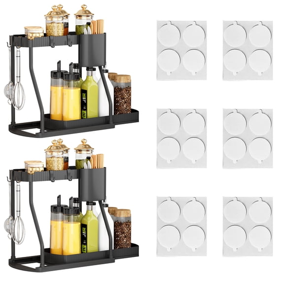 Merzark 2-Tier L-Shaped Pull Out Under Sink Storage Shelves, Matte Black, 2-Pack