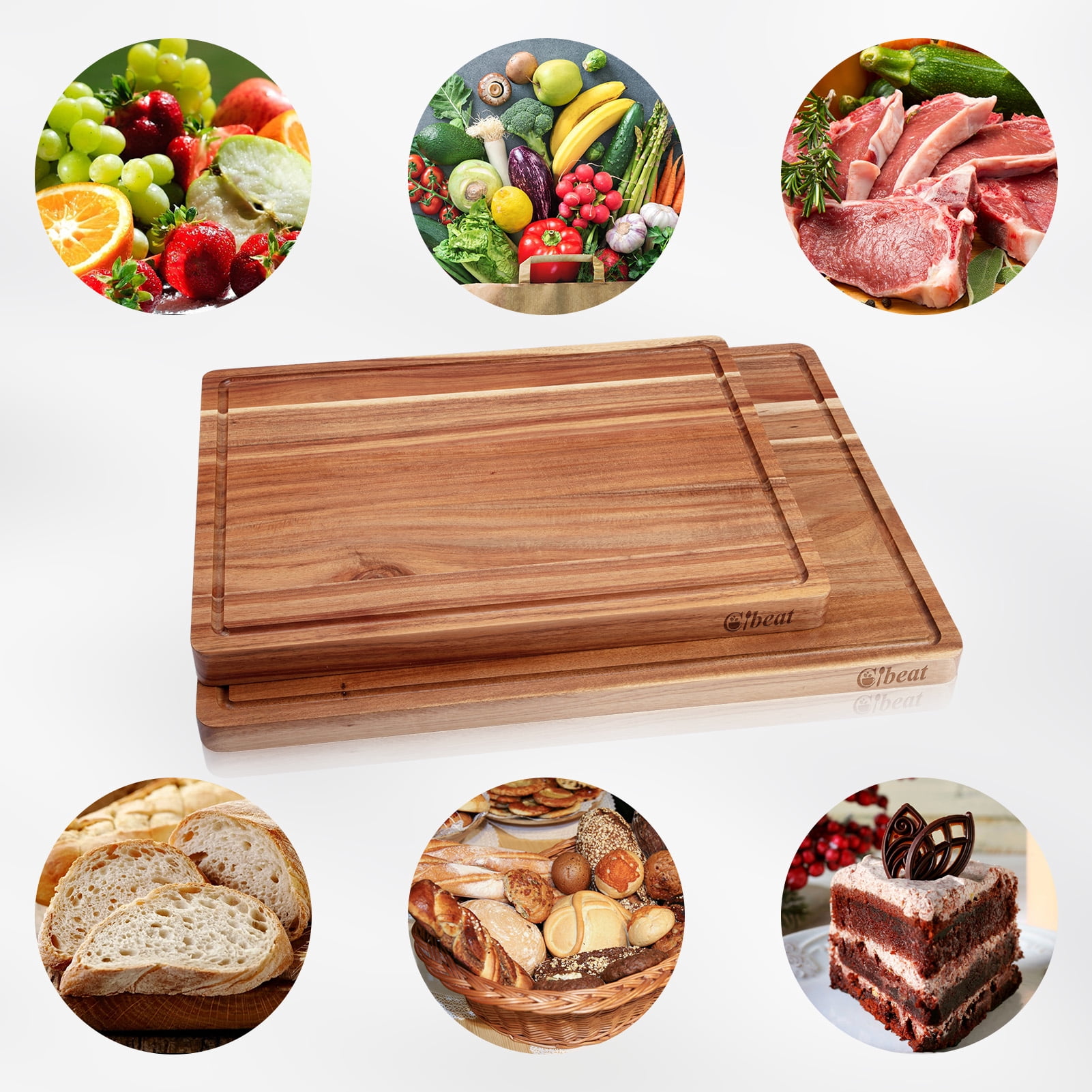 Extra Large Wood Cutting Board for Kitchen, 24" x 18"/20" x 15" Acacia Wood Large Butcher Block Cutting Board with Juice Groove, Thick Wooden Chooping Board Carving Board for Meat Turkey Vegetables