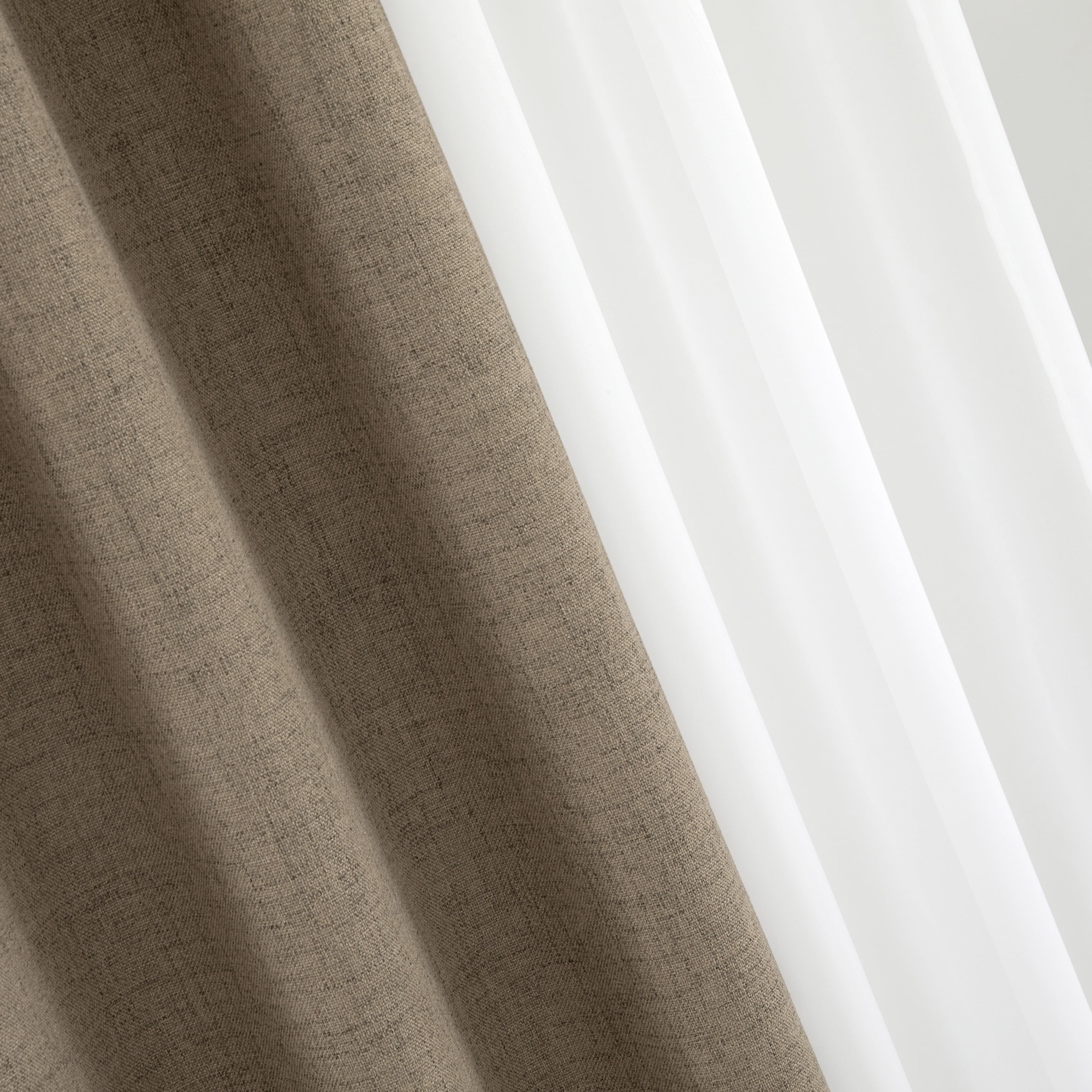 Mainstays Solid Twill Blackout Curtain Panel and Sheers, Set of 4, Brown Bag, 27.5" W x 84" L