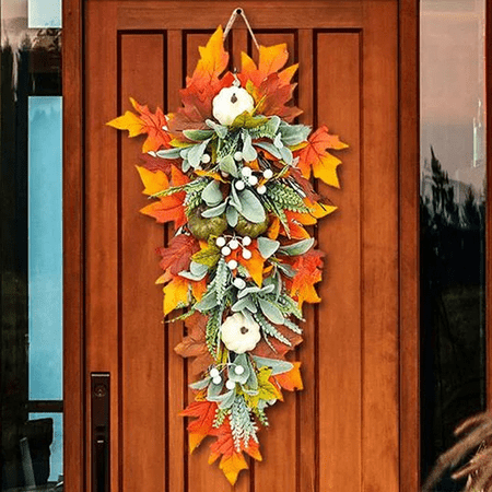 Myecovie 25.6 Inch Fall Harvest Wreath with Maple Leaves