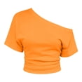 thumbnail image 4 of Glisme Women T-Shirt Solid Color Short Sleeve Off One Shoulder Neck Tshirt Relaxed Fit Classic Tops for Women, 4 of 4