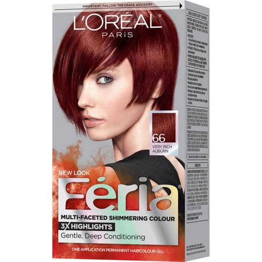 L'Oreal Paris Feria Multi-Faceted Shimmering Permanent Hair Color, 66 Very Rich Auburn, 1 kit