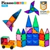 PicassoTiles 63 Piece Kids 3+ STEM Magnetic Building Block Sensory Toy Set with Car Truck