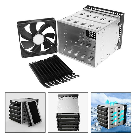 FUTUREORYY 5-Bay Hard Disk Cage 3.5-Inch Hard Drive Enclosure Mounting Bracket Rack For Desktop Rack Fan