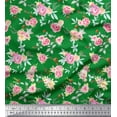 thumbnail image 1 of Soimoi Tissu Crêpe polyester Vert Imprimé Feuilles & Roses au Mètre 42 Pouces de Large, 1 of 3