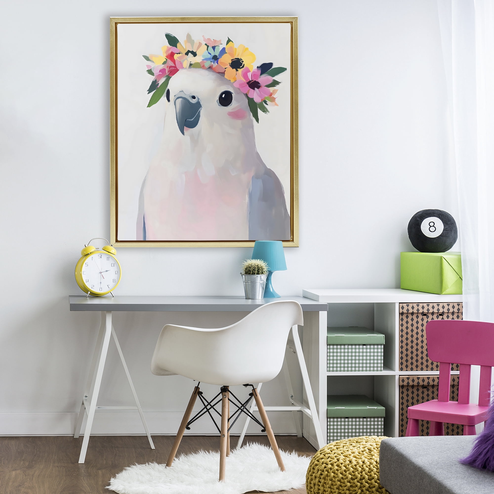 Stupell Industries Flower Crown Dove Gold Framed Floater Canvas Wall Art, design by The Prints Vibe