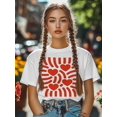 thumbnail image 5 of Women's T-Shirt Red Love Abstract Stripe Minimalist Art Short Sleeve Casual Tee Classic Crew Neck T Shirt for Women White, XS, 5 of 7