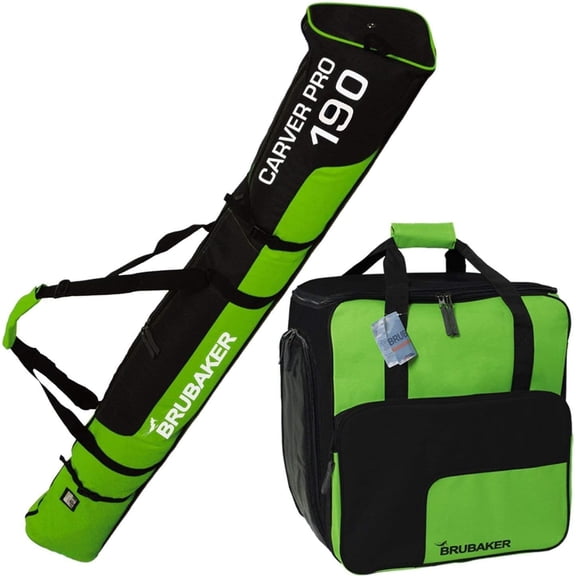 Combo Ski Boot Bag and Ski Bag for 1 Pair of Ski, Poles, Boots, Helmet, Gear and Apparel - Available in 66 7/8" (170 cm) or 74 3/4" (190 cm) - Green/Black