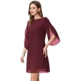 thumbnail image 4 of Grace Karin Women's Elegant 3/4 Slit Sleeve Loose Chiffon Dress V Back Neck Party Midi Dress, 4 of 7