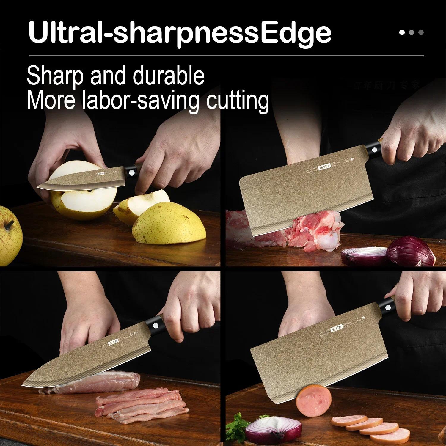 4PCS Gold Titanium-coated Kitchen Knives Set Bone-chopping Knife Slicing Knife Chef's Knife Fruit Knife Kitchen Sharp Cooking Set