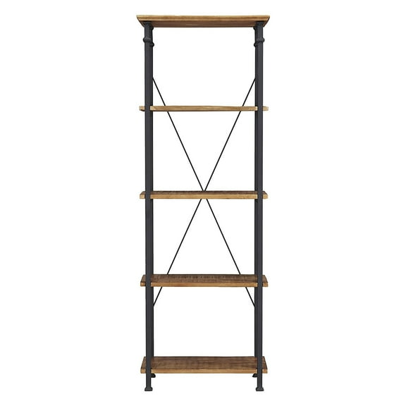 Weston Home Clayton 5 Shelf Narrow Wood and Metal Bookcase, Brown