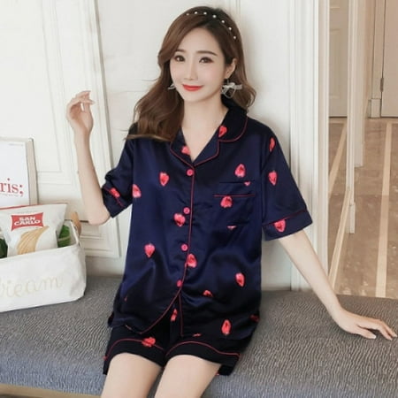 

PIKADINGNIS Short Sleeve Silk Pajamas Set Cute Flowers Print Sleepwear Summer Saft 4XL 5XL Spring Women Nightwear Casual Home Clother