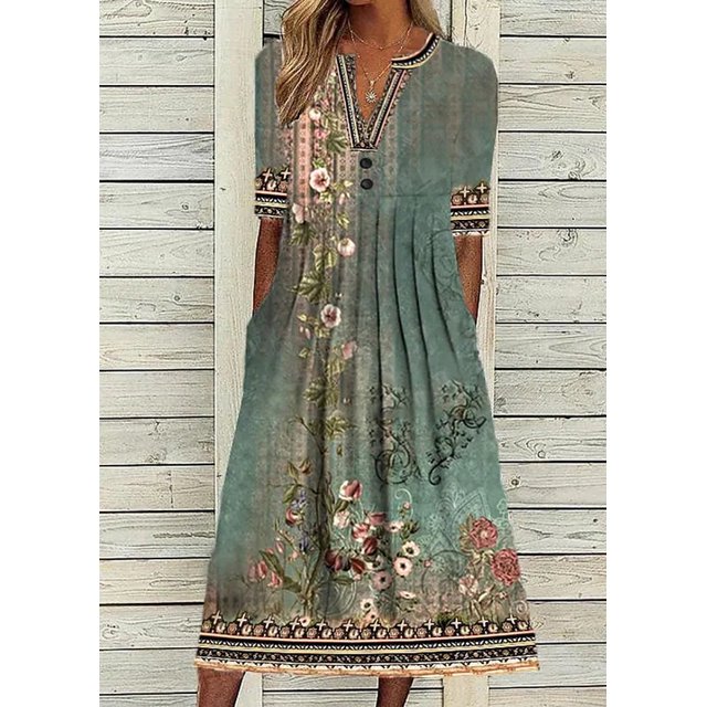 Robe Décontractée Élégante pour Femme à Manches Courtes, Robe Ample pour Femme, Tempérament, Vacances, Robes Imprimées