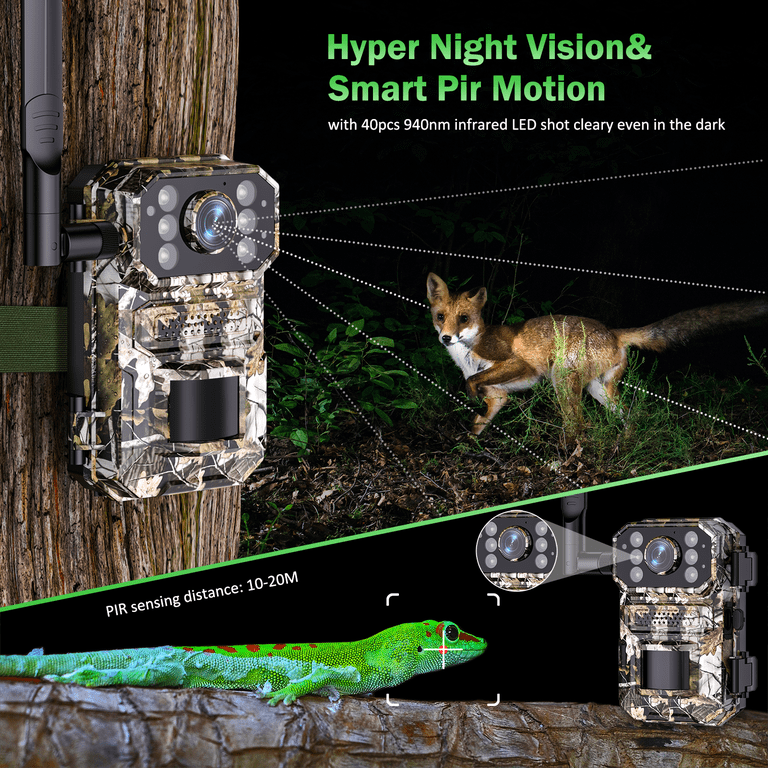 SEHMUA 4G LTE Trail Camera With Solar Panel - Live Streaming To Phone, Motion Activated, IP66 Waterproof