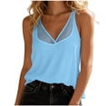thumbnail image 2 of Karymi 3/4 Length Sleeve Womens Tops Double Layer Mesh V‑Neck Ribbed Spaghetti Strap Tank Top, Solid Slim Fit Casual Camisole, Sleeveless Sheer Trim Summer Basic Layering Top Blouses for Women, 2 of 6