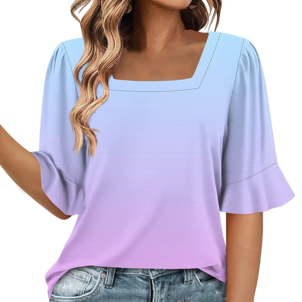 Blusas de Manga Corta para las Mujeres, Moda Verano Impreso, Blusas de Cuello Redondo, Chaqueta de Manga Corta para las Mujeres
