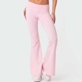 thumbnail image 2 of Ladies Basic Pants Slim Fit Solid Color Y2K Style Vacation Outfit (Black S), 2 of 7