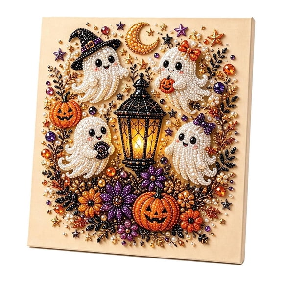Halloween Ghost Pearl Art DIY Kit, Spooky Cute 3D Diamond Painting Crafts for Adults, DIY Fall Home Decor Wall Art, Beginner DIY Seasonal Party Gift(B)